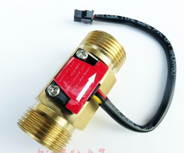 G3/4 Male Thread Brass Hall Effect Water Flow Sensor Flowmeter 1-30L/min 60mm Length