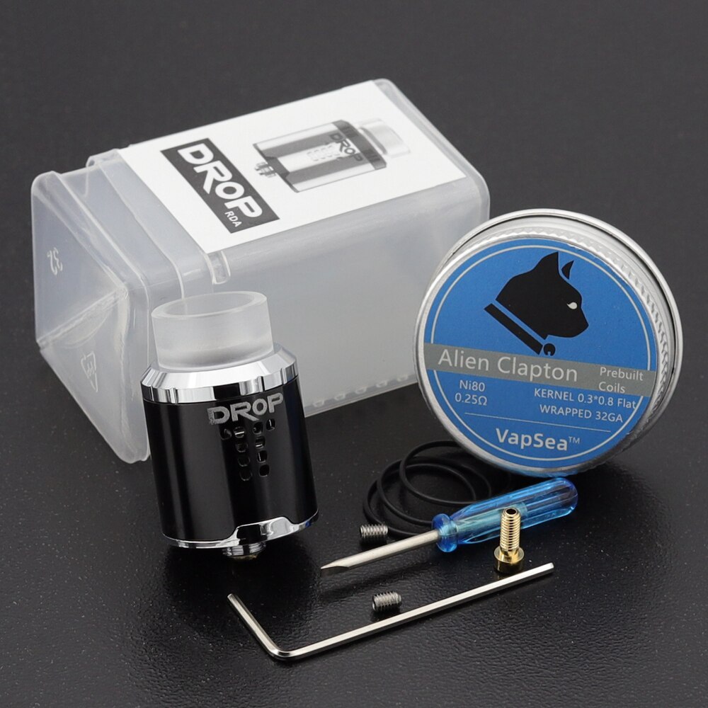 Vape RDA Tank Rebuildable Dripping Atomizer 24mm with 4 Large Post Holes For Easy Coil Replacement BF pin RDA: Black-10Coils