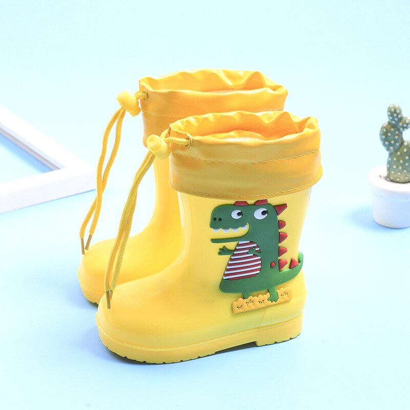 Rain Boots Kids Winter Girl Cute 3d Dinosaur Children's Boys Boots Plush Warm Ankle Pvc Waterproof Baby Water Shoes Rainboots: yellow / 190( insole19 cm)