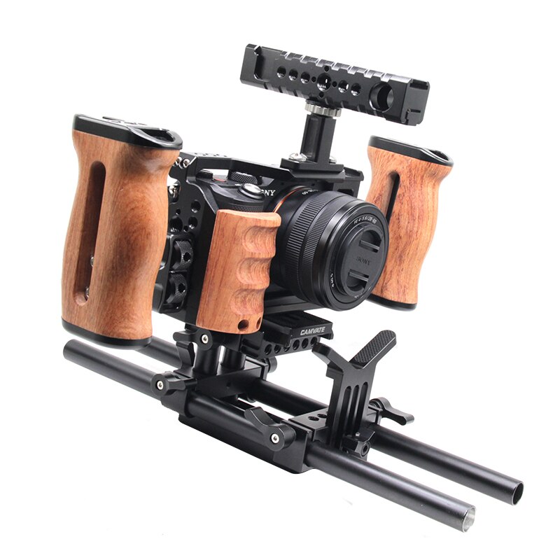 Camera Kooi Houten Handvat Bescherming Frame Voor Sony A7C Camera Behuizing Kooi Met Koud Schoen Voor Mic Statief Led Video licht
