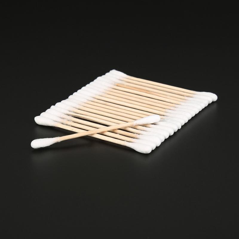 Lote de 100 unidades de bastoncillos de algodón para maquillaje, mango de madera con doble cabezal, herramienta de limpieza desechable para maquillaje