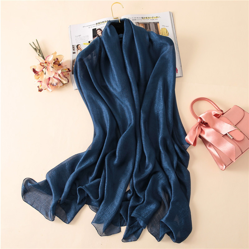 2023 de lujo bufanda de para mujer liso seda liné chales bufandas verano señora pañuelos Pashmina Foulard Hijab 180*90Cm: royal blue