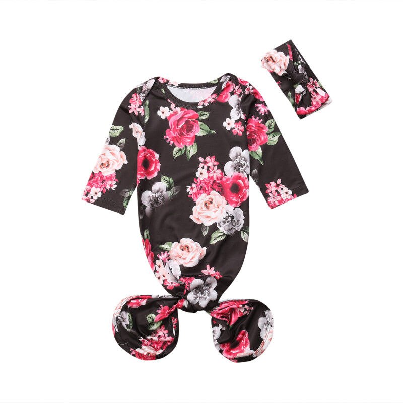 STOCK de EE. UU. Conjunto de bebé niña conjunto Floral envoltura manta saco de dormir + diadema: Azul cielo