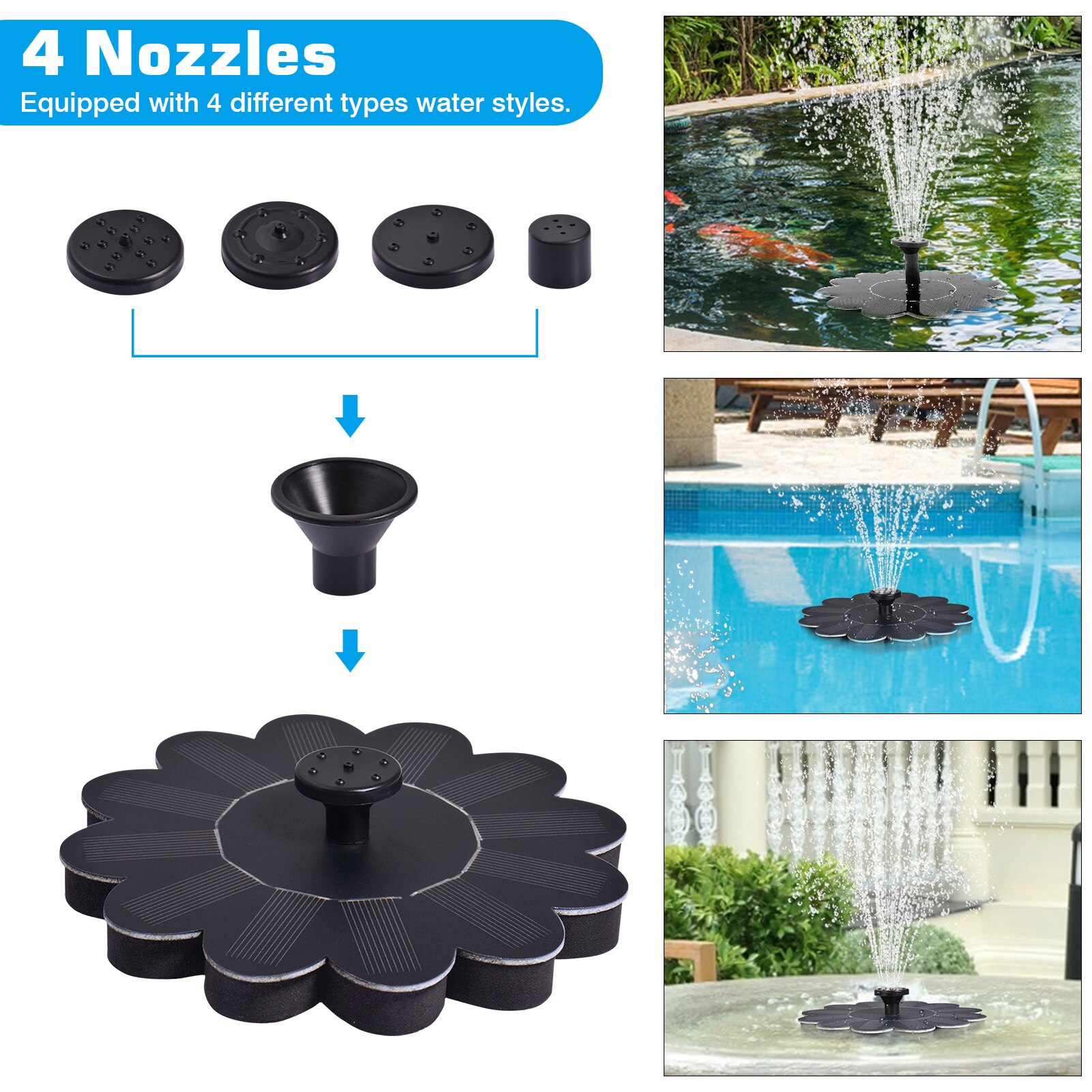 7V 1.4W Vijver Fontein Pomp Met 4 Nozzles Fontein Voor Home Water Decoratives Fonteinen Voor Outdoor Yard