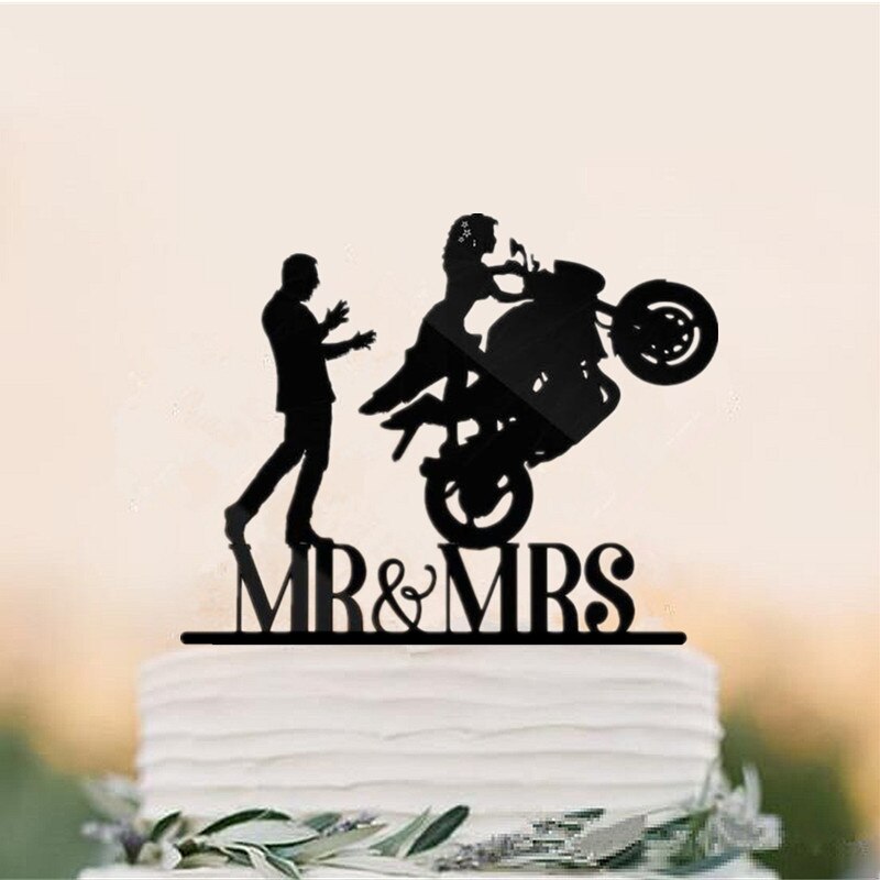 gemischt Lustige Stil Motorrad Paar Hochzeit Kuchen Deckel Acryl Braut Und Bräutigam Kuchen Deckel Herr & Frau Fahrrad Kuchen Deckel