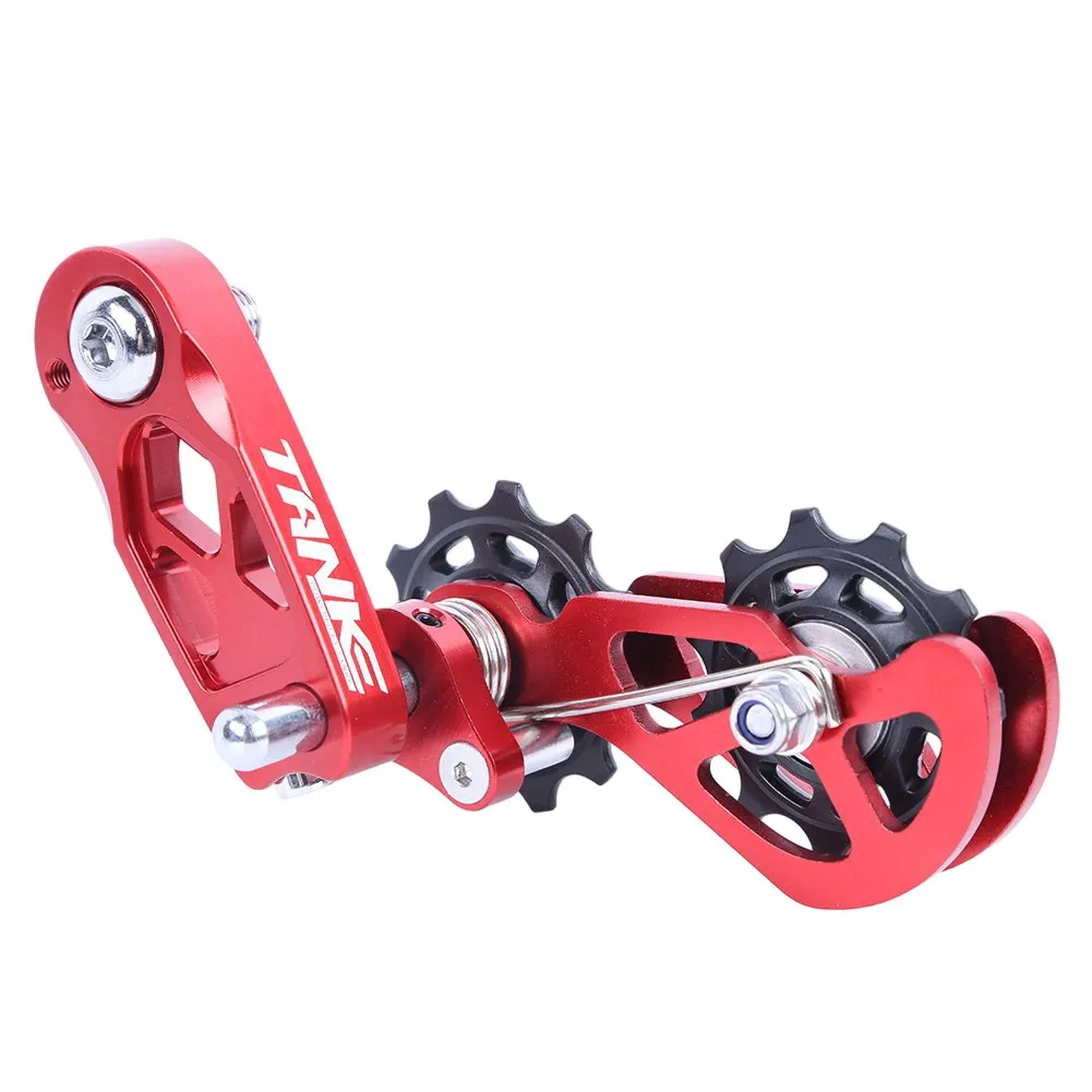 Tensor de cadena de bicicleta para cadena de 8 velocidades de hasta 12 velocidades, polea desviadora trasera, guía de cadena, accesorios para bicicleta: Rojo