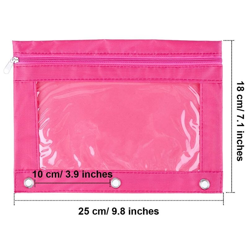 6 Stuks Ring Binder Pouch Potlood Zak Met Gaten 3-Ring Rits Zakjes Met Clear Window (6 Kleuren)