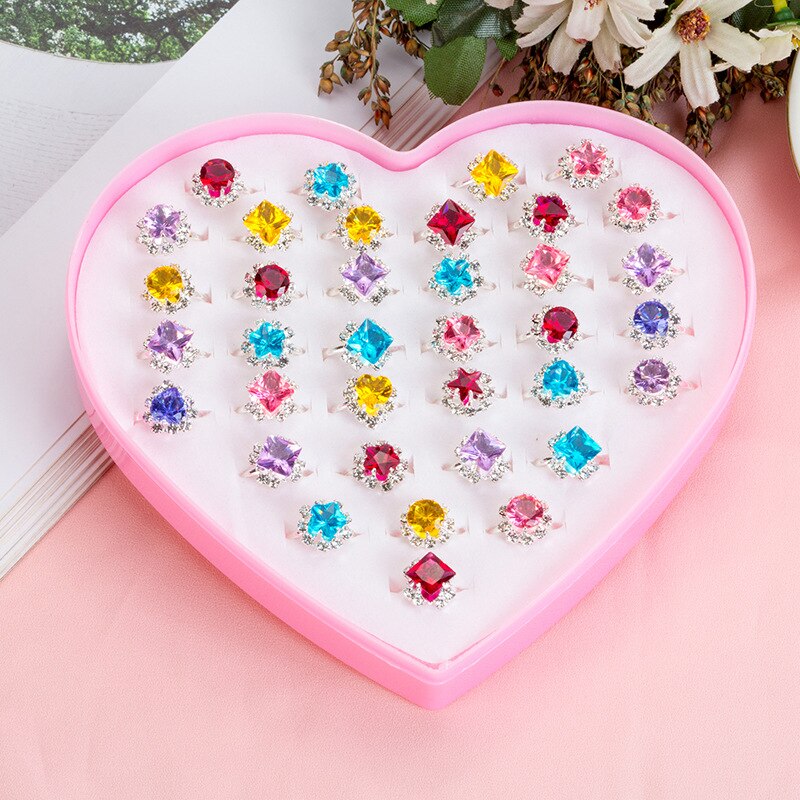 Speelgoed voor meisjes Kids make 36 Pcs Ringen Voor Meisjes kinderen Birthday Party Toy Prinses Cosplay Speelgoed edelsteen fabricage: Default Title