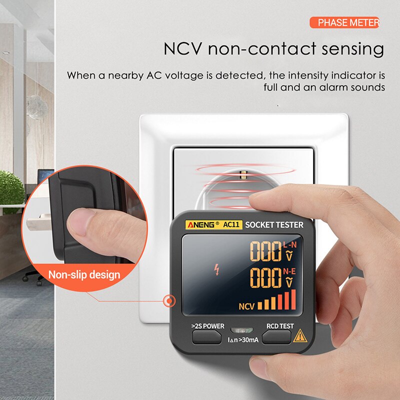 Ac11 digitala testare spänningstestdetektor us/uk/eu/au plug jord noll linje faskontroll ncv test