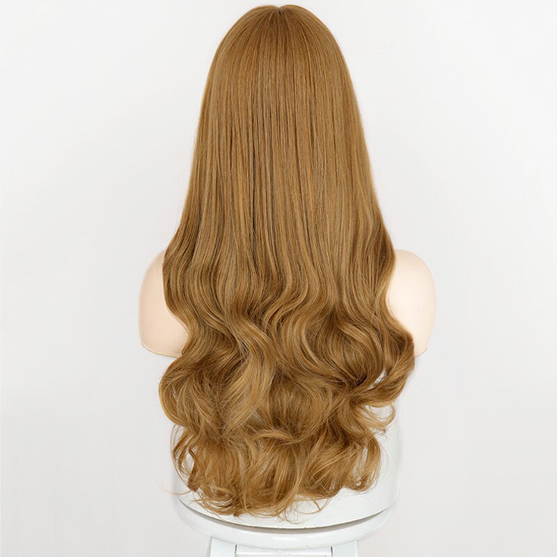 Long Body Wave Wig Womens Wig Natural with bangs Synthetic Wigs Gray/Brown/Black Wigs Heat Resistant for Women: 18-27