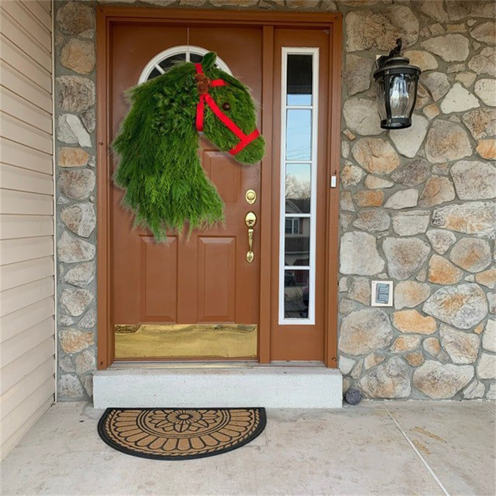 1/2PC Christmas Wreath Winter Wreath-Farmhouse Double Horse Head Christmas Wreath Christmas Decoration Christmas Wreath