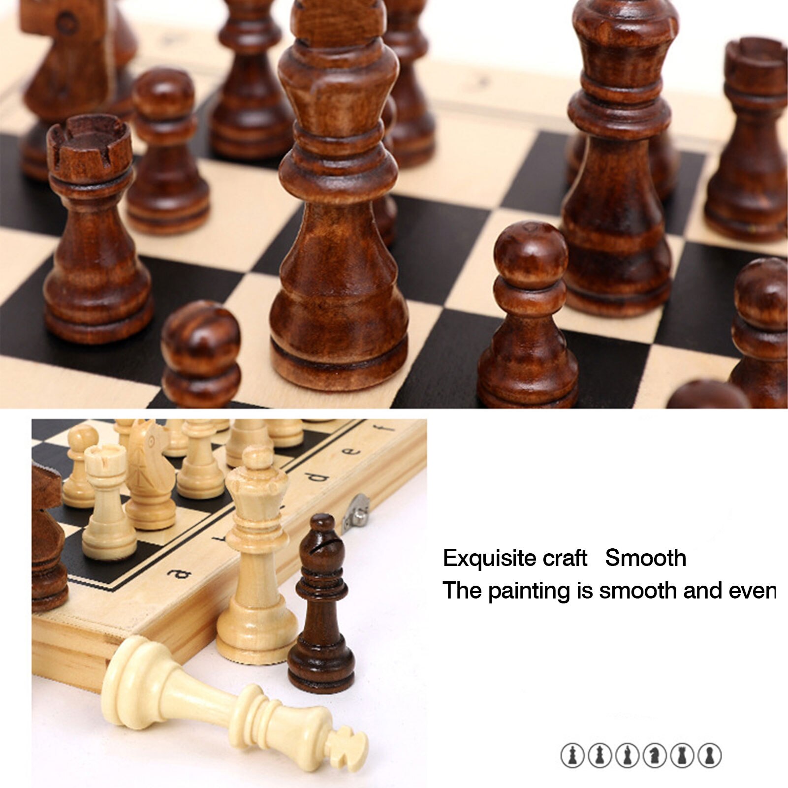 Wooden Chess Board-Handmade Chess Pieces Portable Foldable Chess Board With Felt Bottom Extra Wooden Chess Pieces