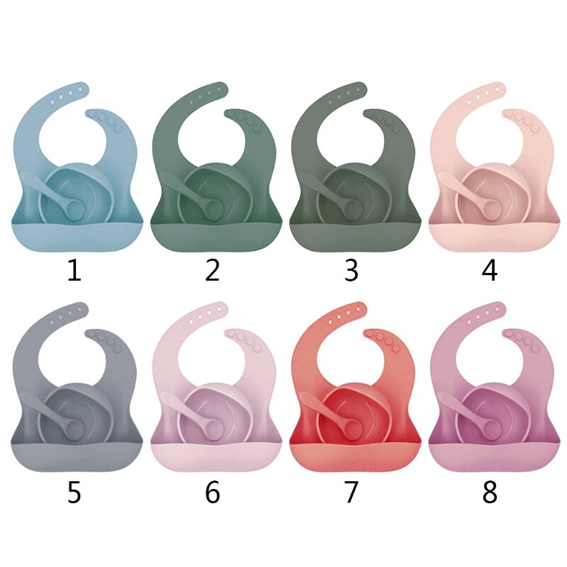 3 Stck fest Farbe Baby Silikon Schüssel Kleinkind Fütterung Schüssel mit Lätzchen Löffel Gerichte