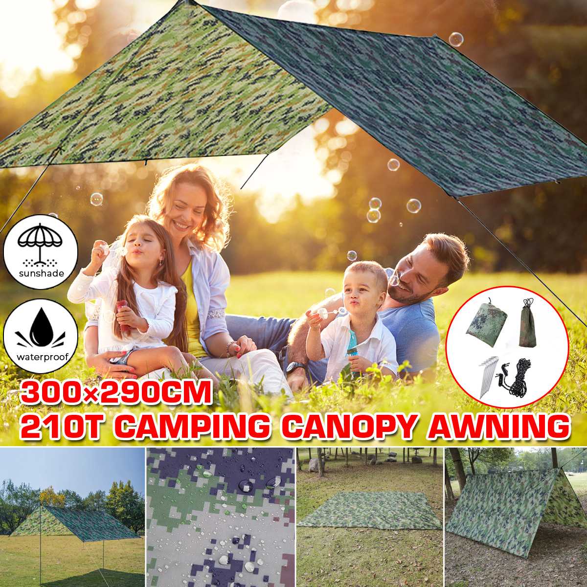 300x290cm Waterproof Sun Shelter Outdoor Canopy Garden Patio Sunshade Protection Pool Shade Camping Picnic Tent Beach Shelter