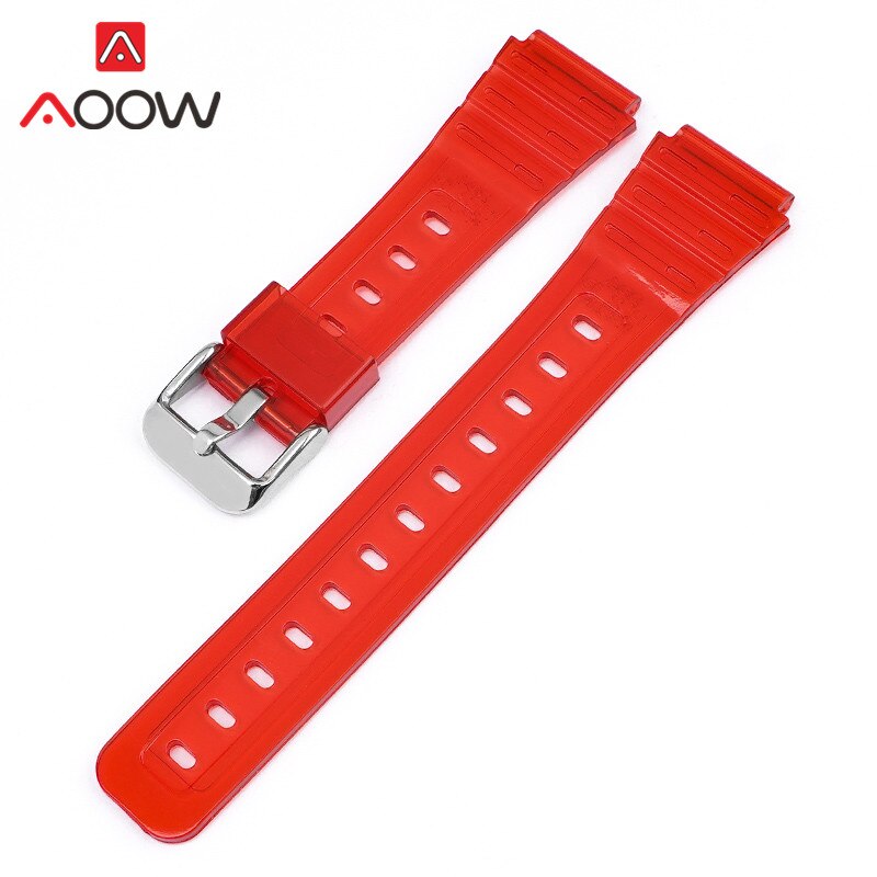 Gummi Sport Gurt für Casio F91W F-84 F-105 108 A158 A168 AE1200 AE1300 Männer Frauen Glänzend Wasserdichte Ersatz Uhr Band: rot Silber-