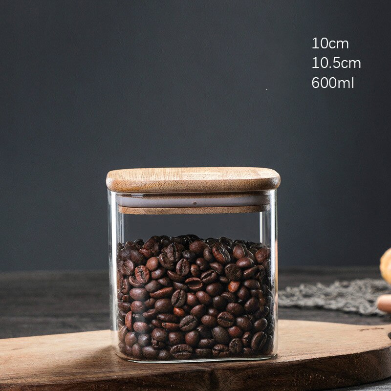 Bocal à bonbons en grains de café pour épices, récipient en verre, avec couvercle, pour cookies, bocaux de cuisine, petite taille,: 600ml