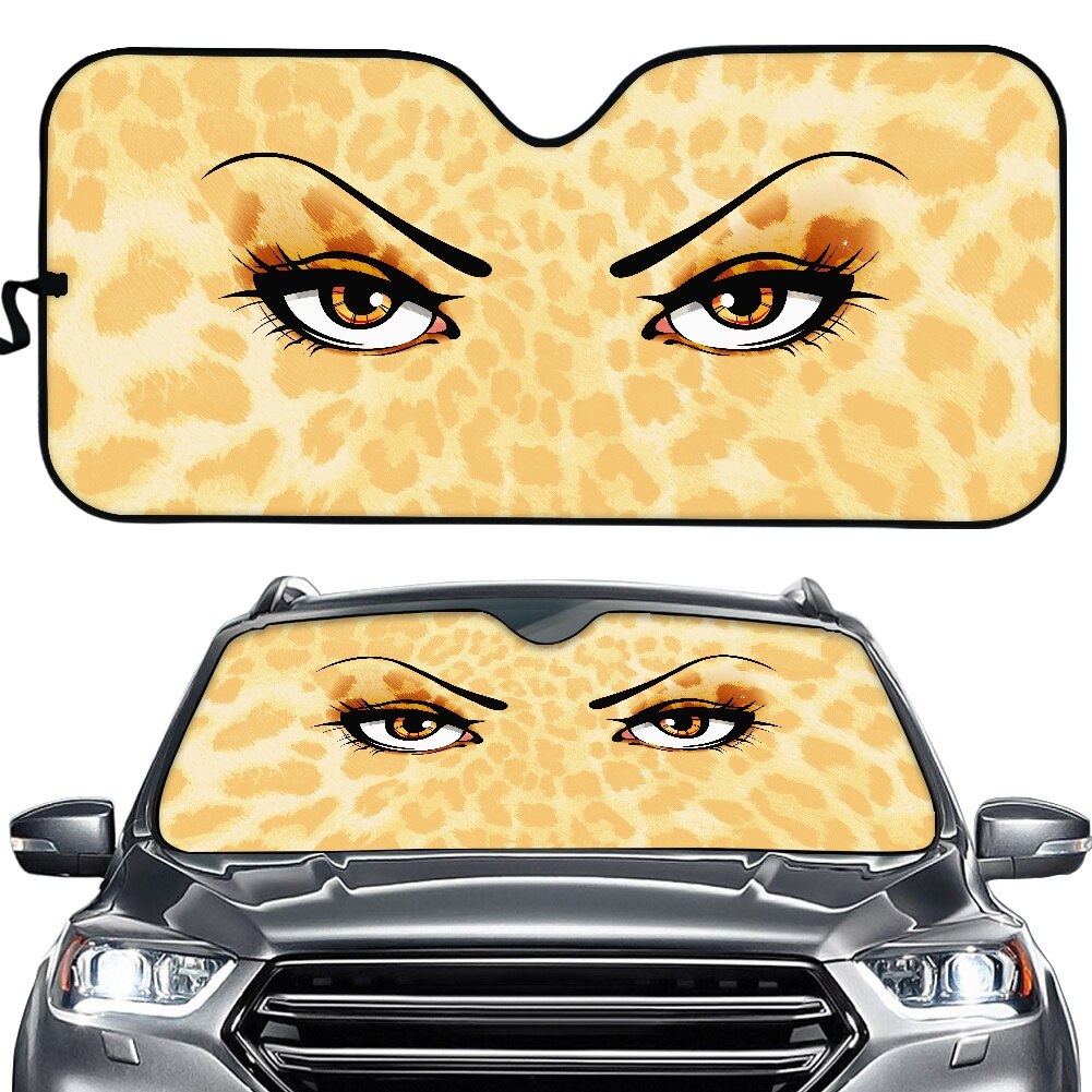 Parasol con estampado de Ojos de mujer para parabrisas delantero de coche, Reflector de calor, sombrilla para coche, suministros de sombreado universales personalizados: YELLOW