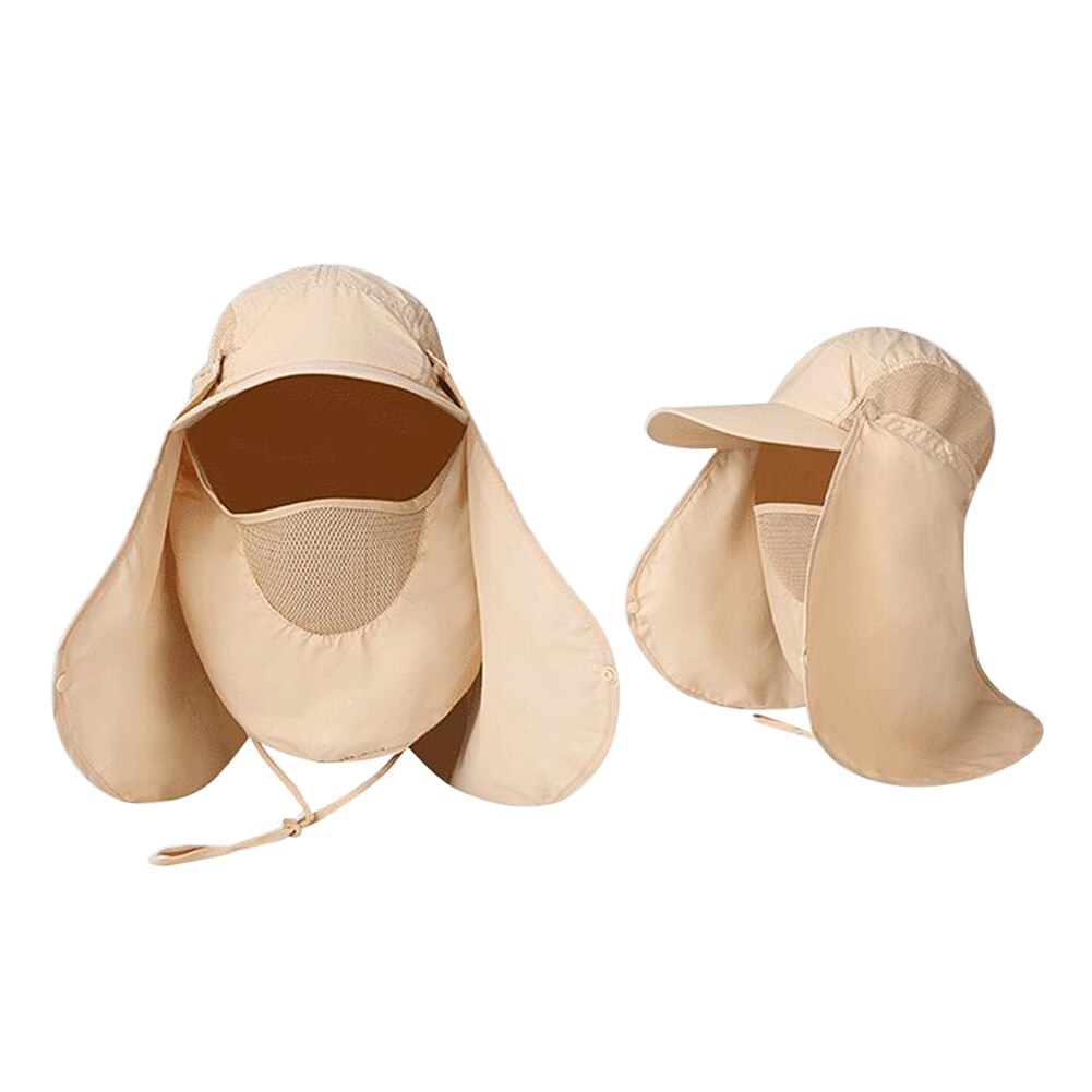 Wide Brim Hat Zip Tie Removable Mesh Face Mask Windproof Sun Protection Hiking Cycling Fishing Climbing Accessories: Khaki