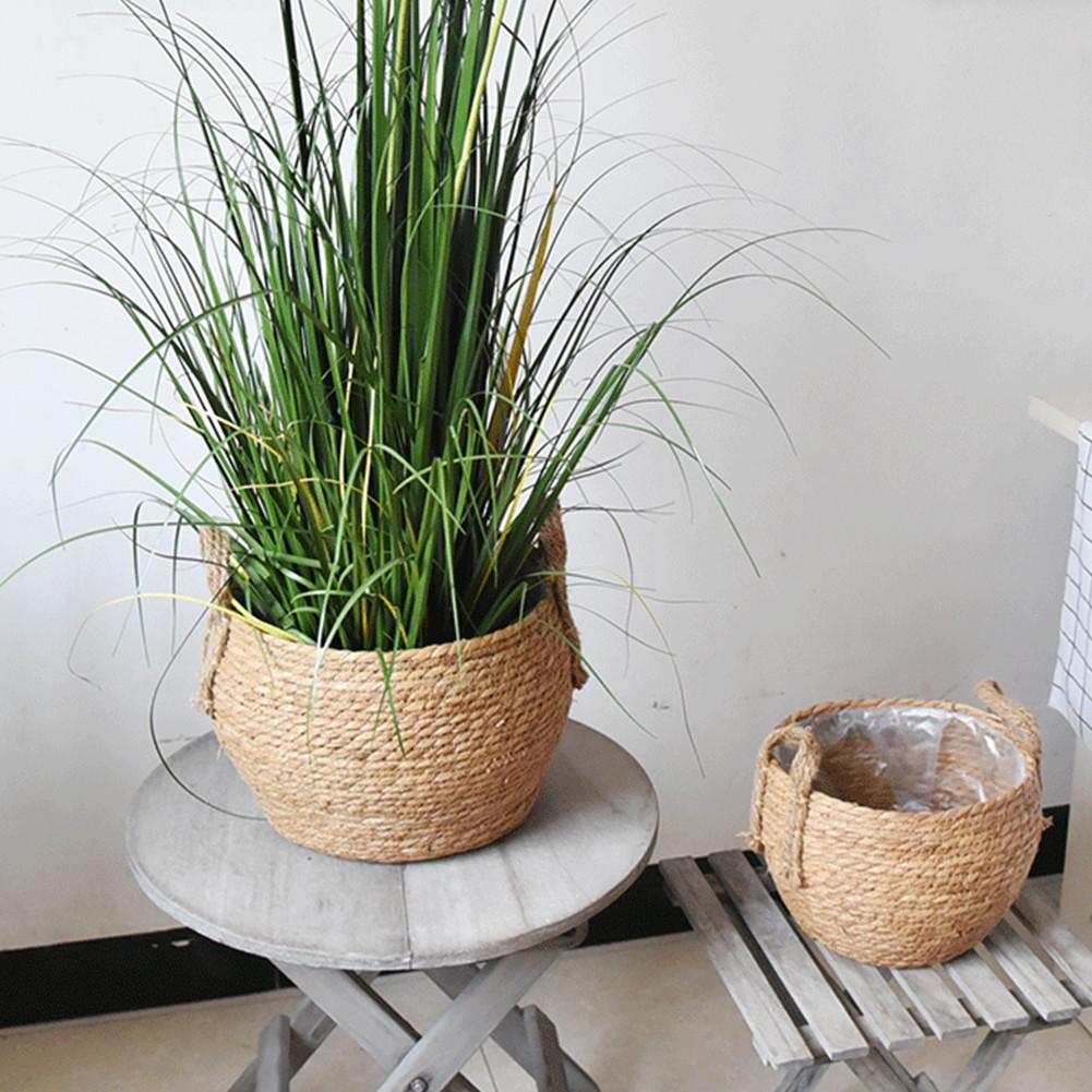 Handwoven Mand Hand Plant Mand Geweven Stro Mand Desktop Opbergmanden Voor Bloempot Vloer Indoor Plant Woondecoratie