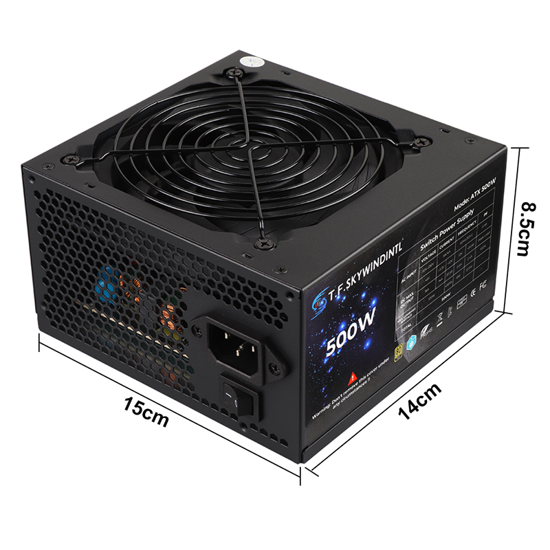 Fonte de alimentação 500W 80PLUS Gold ATX PC PSU não modular 110-230V 20 + 4PIN Ultra-silencioso adequado para jogos de servidor de computador desktop