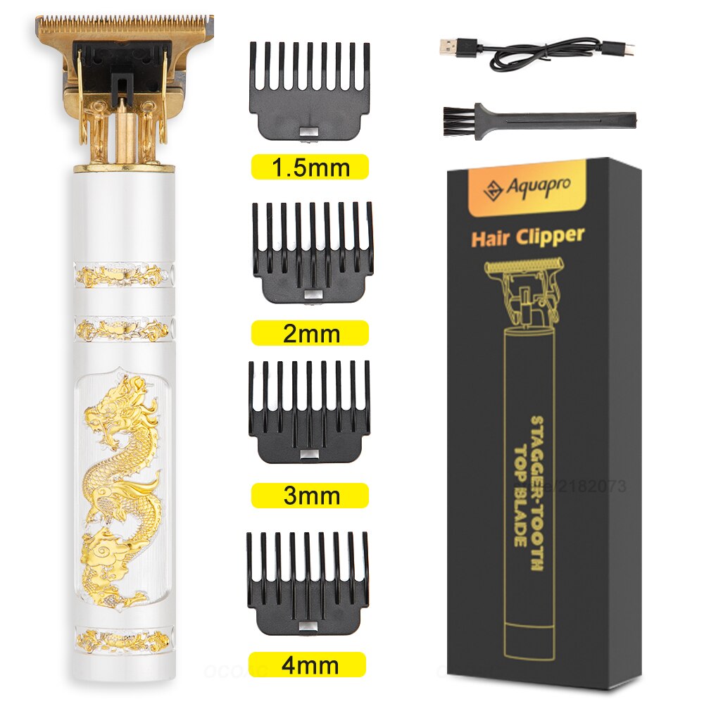 T9 Tondeuse Usb Haar Trimmer Oplaadbare Haar Snijmachine T-Outline Kapper Cordless Trimmer Baard Scheerapparaat Mannen Kapsel: White Dragon