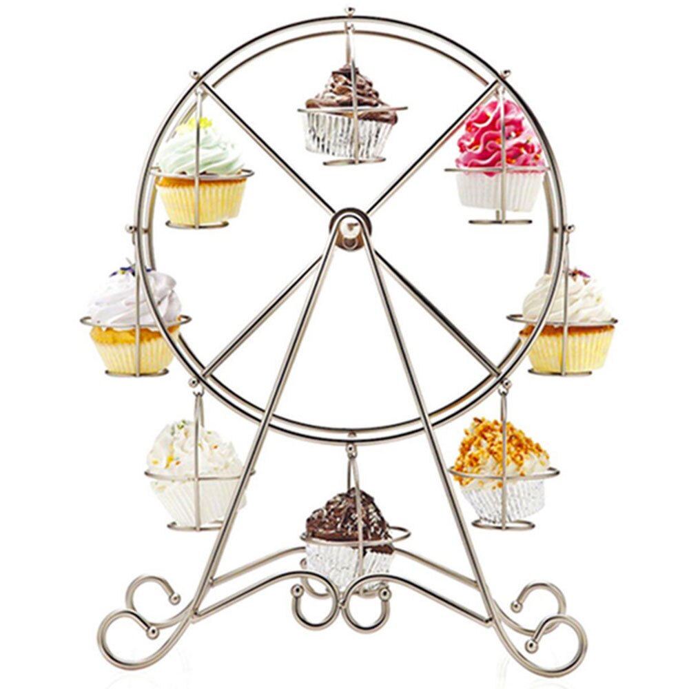 Rvs Cake Display Houder Reuzenrad 8 Cup Cake Stand Draaien Wedding Party Verjaardag Bakken Tools Dessert Decor