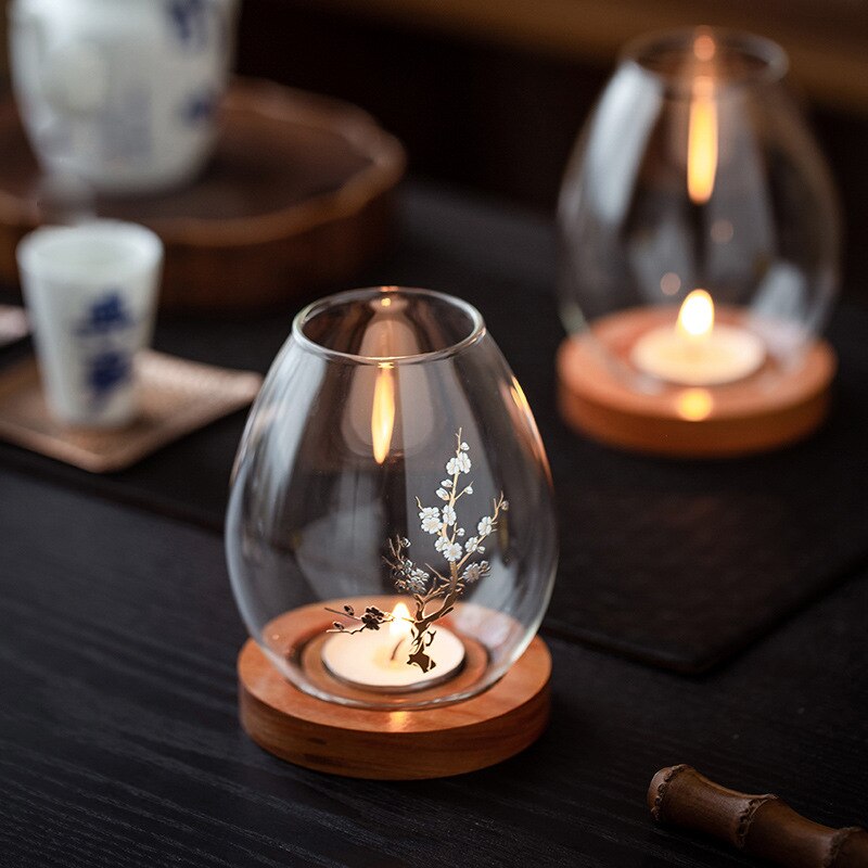 Bougeoir en verre Transparent, couverture de bougie coupe-vent rétro chinois Zen