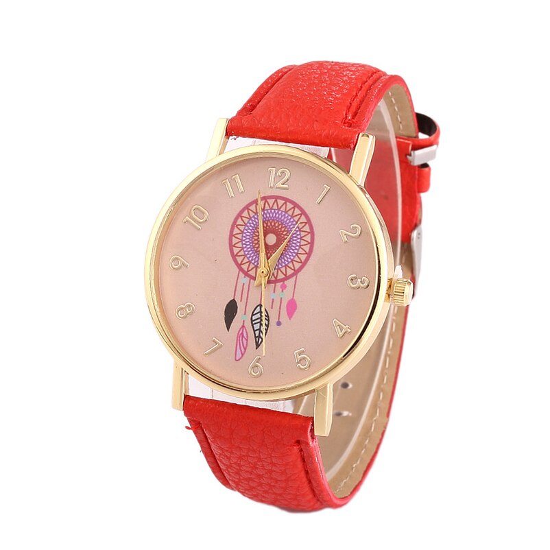 Reloj atrapasueños de para mujer, relojes casuales, de cuero, de cuarzo, LZ4097: Rojo