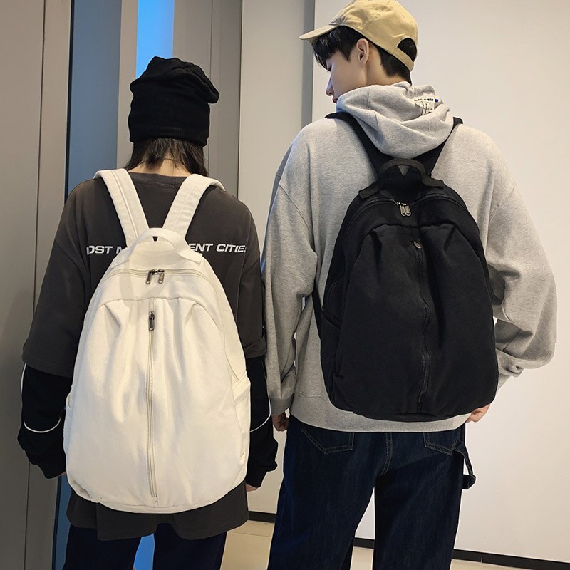 2022 Canvas Backpack Women Causal Travel Backpack Solid Color Unisex Laptop Student Schoolbag For Teenages Girls Bookbag