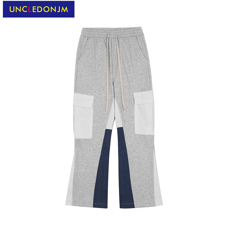 UNCLEDONJM Colour block streetwear sweatpant men multi-pocket Flare Pants men clothing hip hop pants U20122