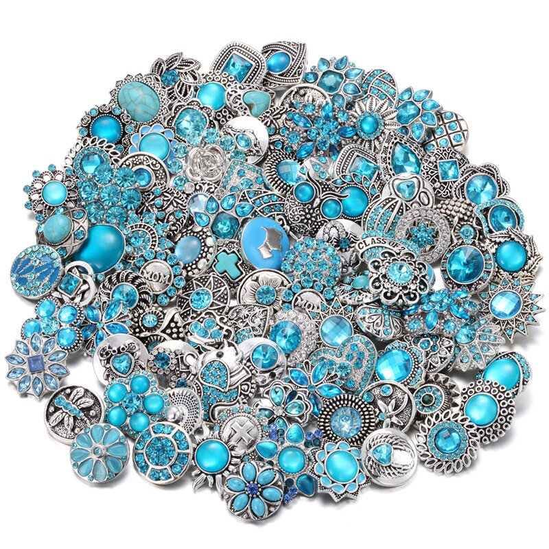 10pcs/lot 18mm Snap Jewelry Mix Many Styles 18mm Metal Snap Buttons Gold Rose Gold Buttons Rhinestone Snaps Jewelry: 10