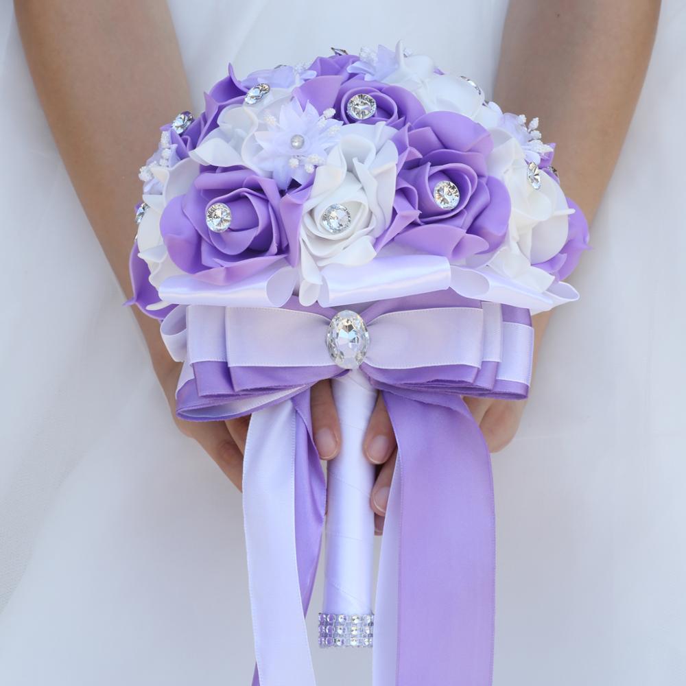 Simple Bridesmaid Foam Bouquet Wedding Bouquets Diamond Ribbon PE Bouquet Bridal Holding Artificial Flowers Mariage FW008