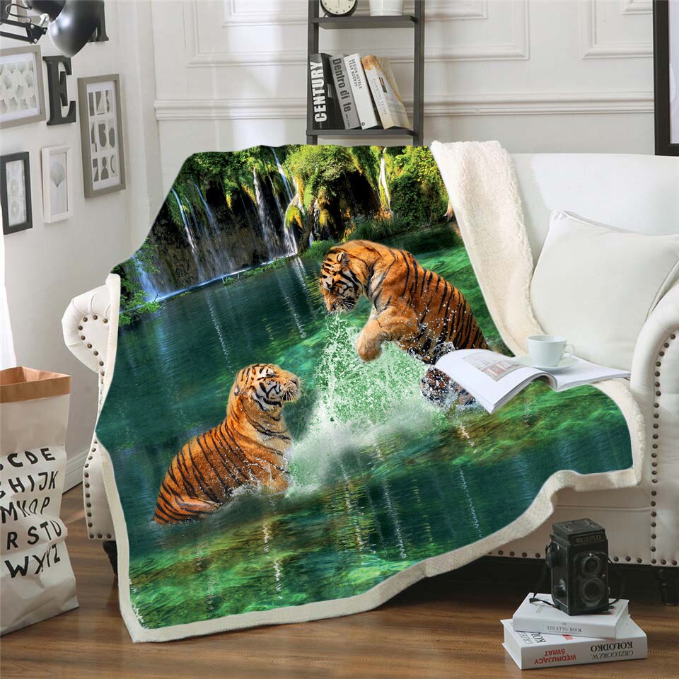 tiger animal Fleece Blanket 3D full printed Wearable Blanket Adults/kids Fleece Blanket shippng style -2: 2 / Kid 70(H)110(W)
