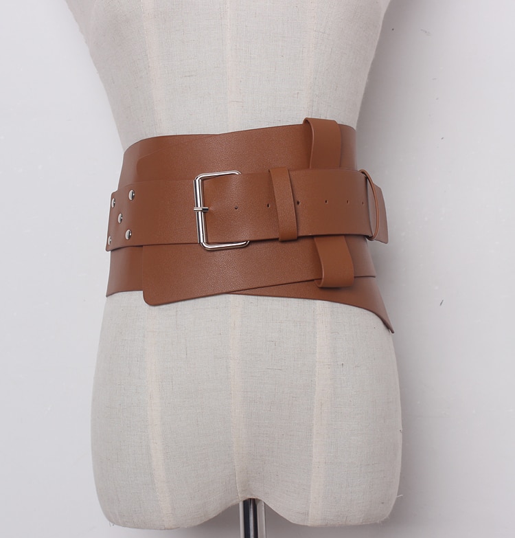 Nuevos accesorios de cinturón ancho de Ultra Plus para mujer Faux cuero elástico corsé cinturón metal frontal cinturón con hebilla chica Ropa Decoración