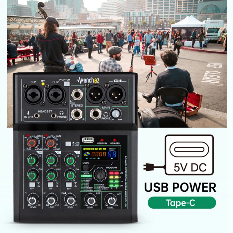 G4 Sound Card Audio Mixer Sound Board Console Desk System Interface 4 Channel USB Bluetooth 88 Mixing Effects