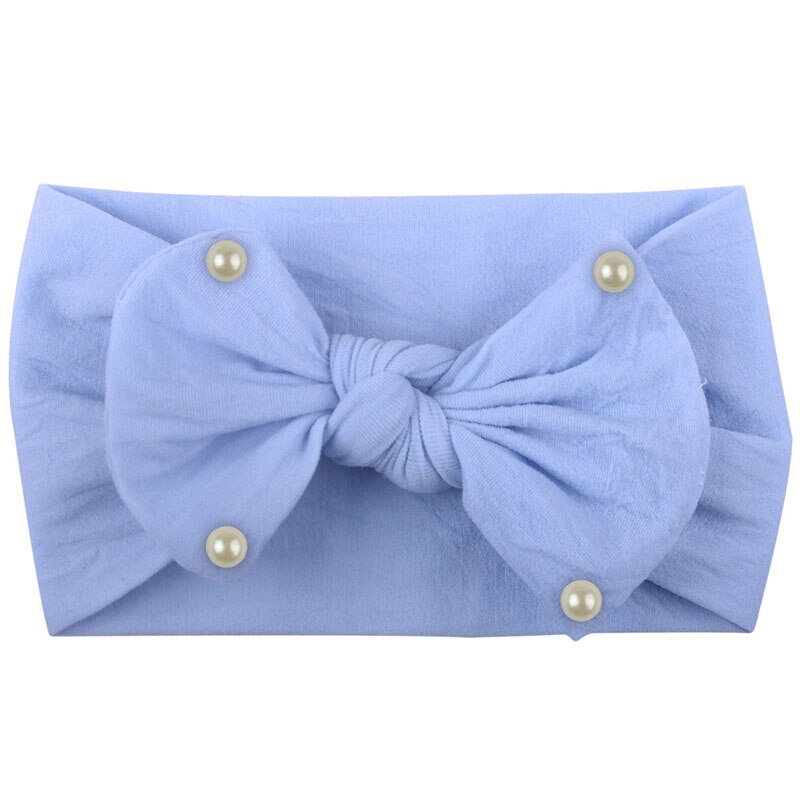 Cute Imitation Pearls Bows Baby Headband Elastic Hairband For Newborn Soild Color Baby Girl Headbands Turban Hair Accessories: blue