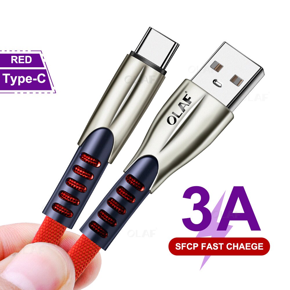 Olaf USB Type C Kabel voor Samsung S9 S8 Quick Charge 3.0 Snelle Type-C Mobiele Telefoon USB C kabel voor Xiaomi mi9 Redmi note 7 8 Cord: Red / 1m