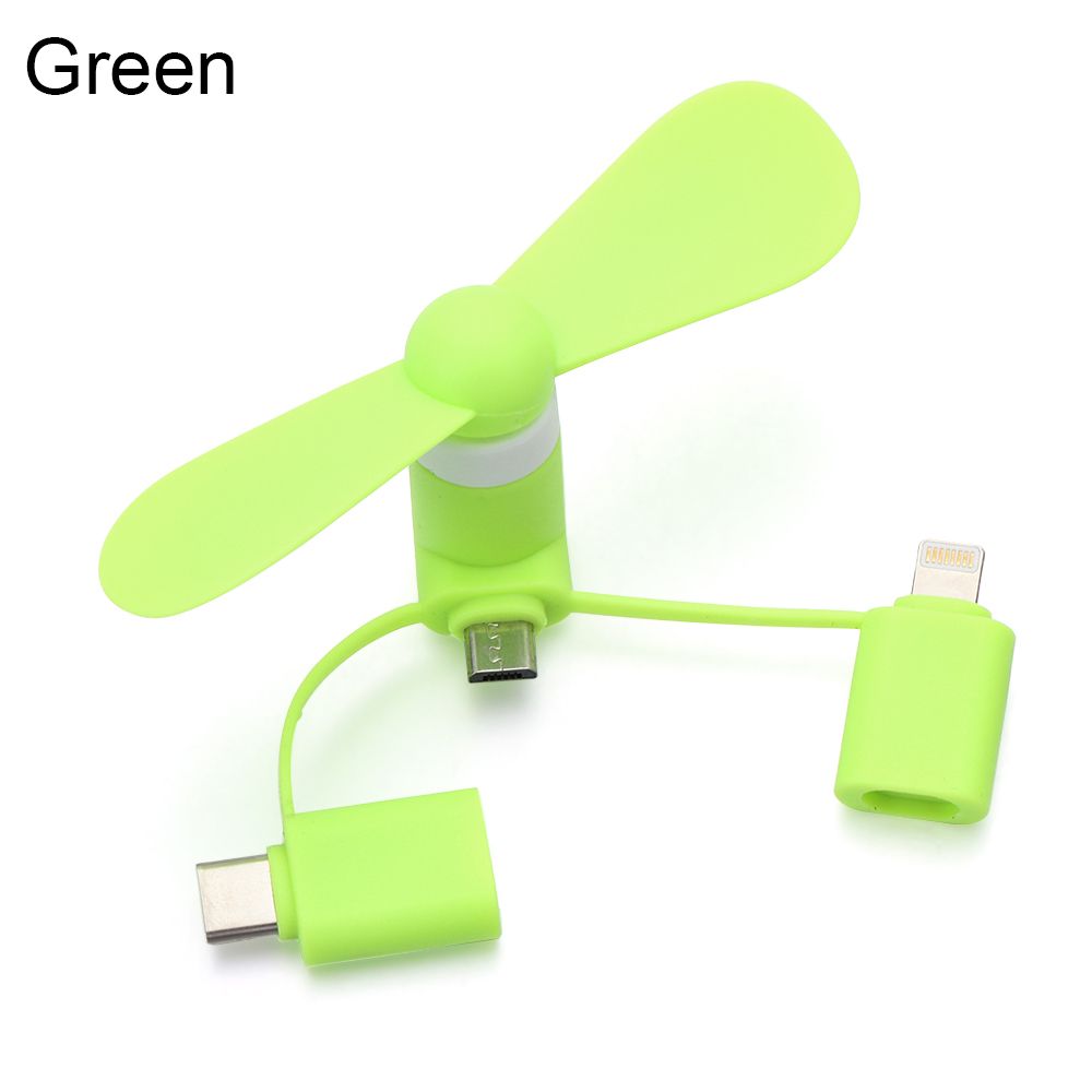 For Android IPhone Type-c For Samsung Huawei iPad Portable 3in1 Mini Phone Fan Cooler Mobile Phone Cooler Travel Accessories: green