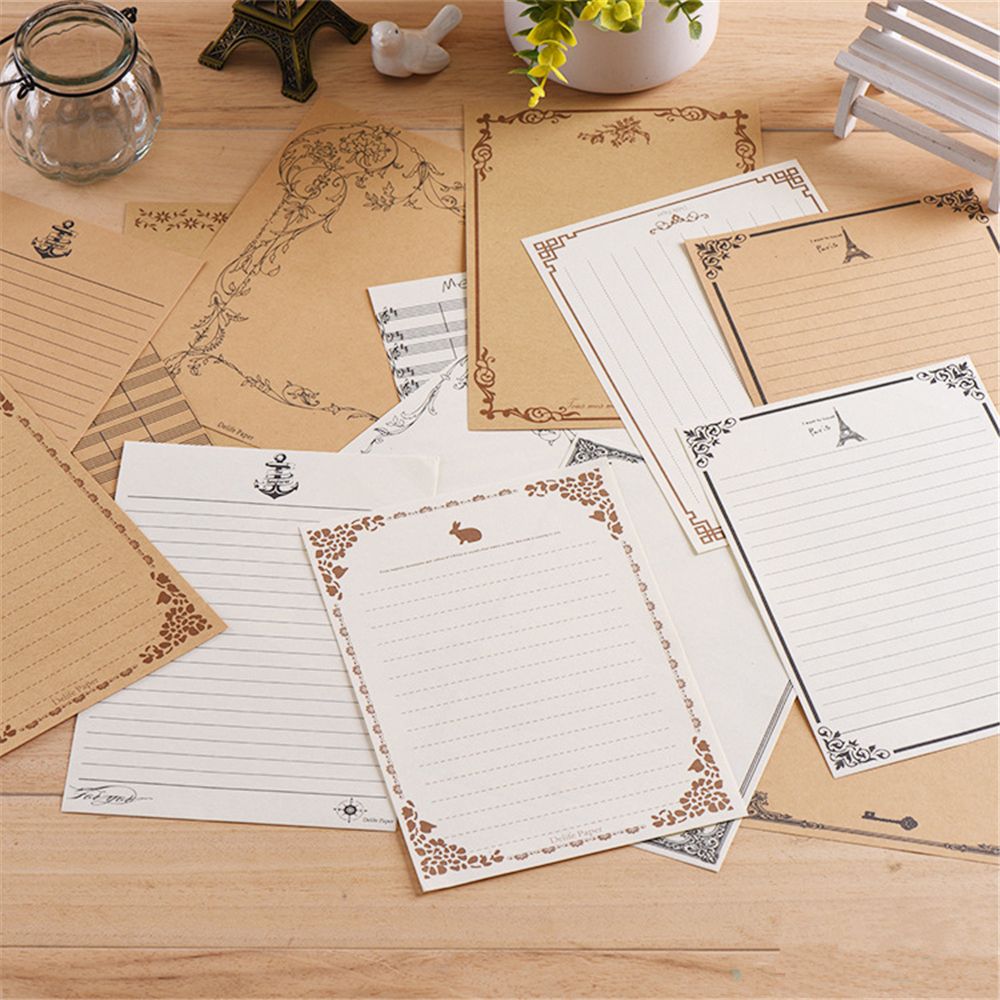 8 Sheets Vintage Letter Papers Writing Stationery Paper Pad Note Letter Set School Office Supplies