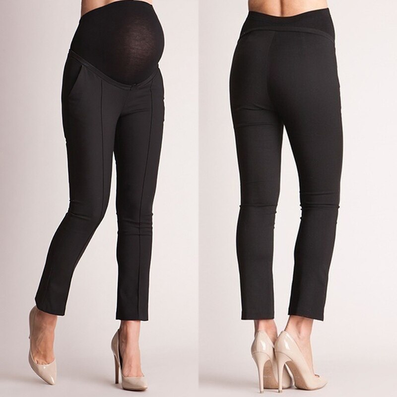 Elastiskt magskydd gravid leggings byxa fritidsbyxa pennbyxa graviditetskläder långbyxa med hög midja: Svart / L