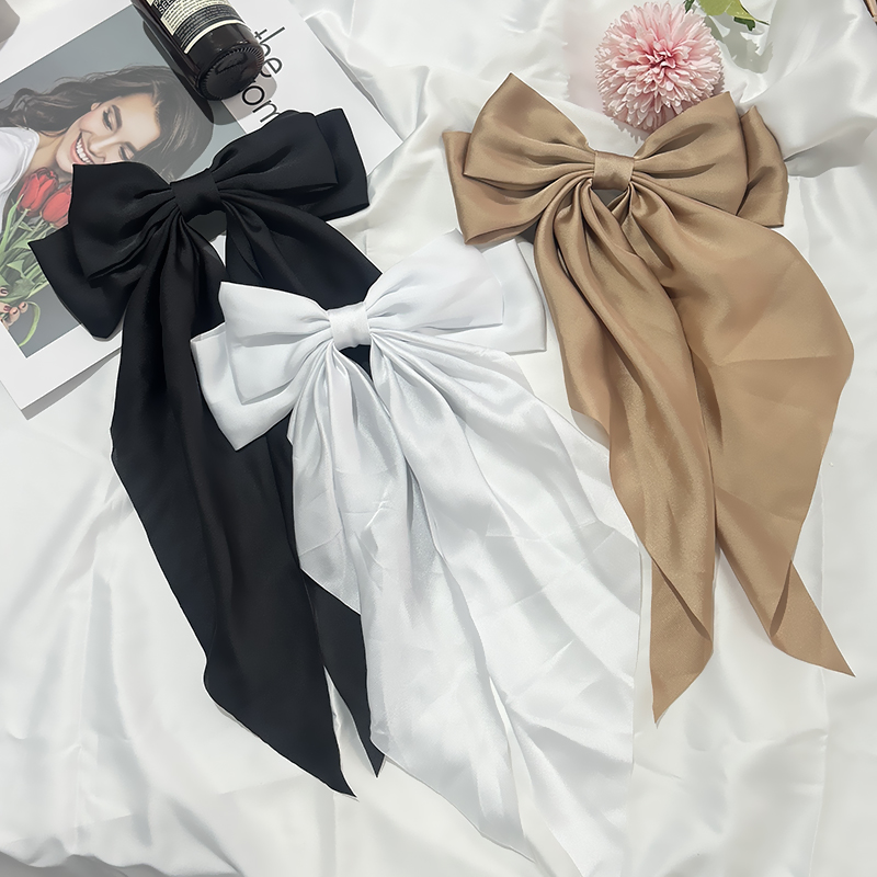 Conjunto de 3 uds de lazos de cinta de satén de Color sólido, horquilla, Clips de primavera, accesorios para el cabello para mujeres y niñas, sombreros coreanos de: Negro