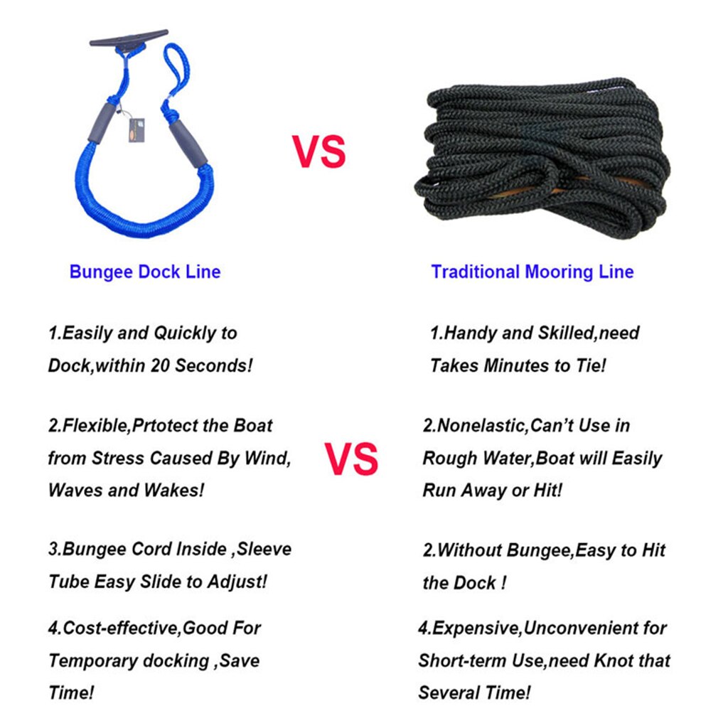 2 stk 122cm kajak tilbehør marine fortøjning reb båd bungee dock line anker reb bungee cord dock line båd tilbehør
