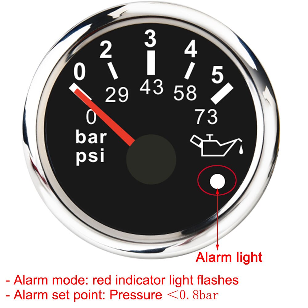 Manómetro de presión de aceite para coche, Sensor de mesa métrica, medidor de presión de aceite de 12V para camión, barco con alarma, 52mm, 2 pulgadas, 0 ~ 10 Bar, 0-145 PSI