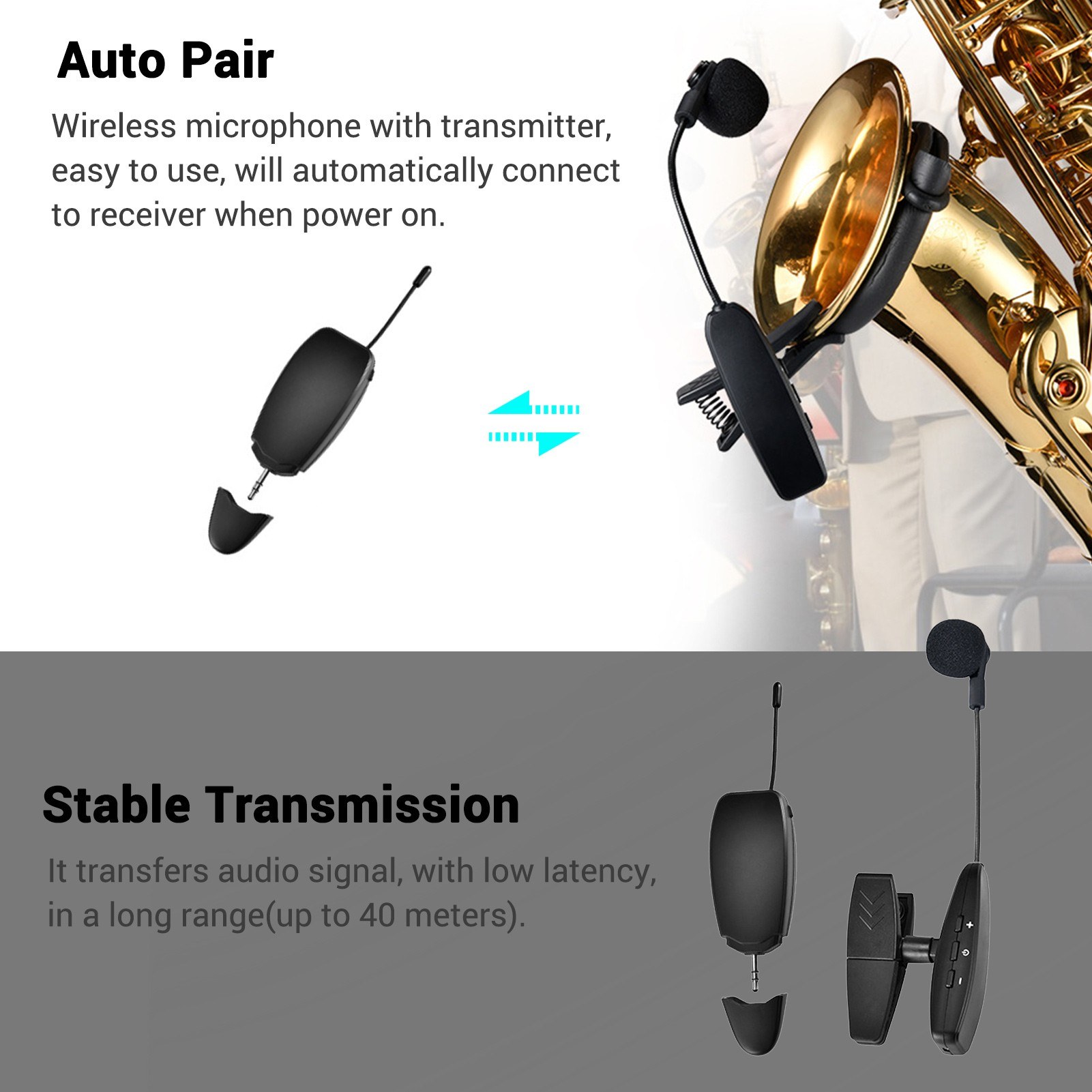 Instrumentos sem fio captador amplificador uhf 2.4g microfone receptor sem fio transmissor para saxofone trompete chifre tuba flauta