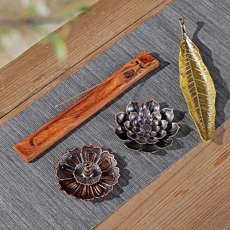Brûleur d'encens en bois de poire, feuille d'or, fleur de Lotus, artisanat , décoration, porte-encens, cérémonie du thé au bureau