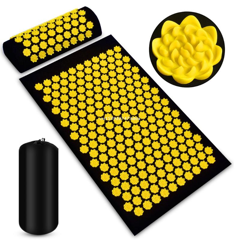 Yoga Acupressuur Mat Antislip Massage Tapijt Voet Back Hals Pijnbestrijding Mat Pad Spier Stress Ontspanning: Black yellow
