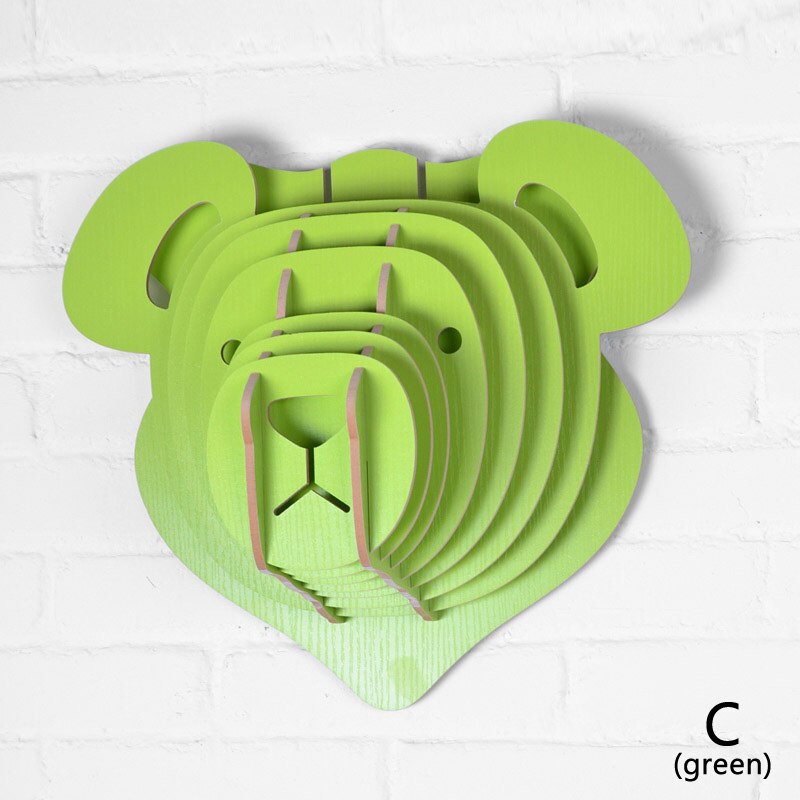 Big 36x40x22cm White Teddy Bear Wall Hanging Craft DIY 3D Puzzle Wood Animal Craft For Home Decoration Polar Bear Animal Head: C green