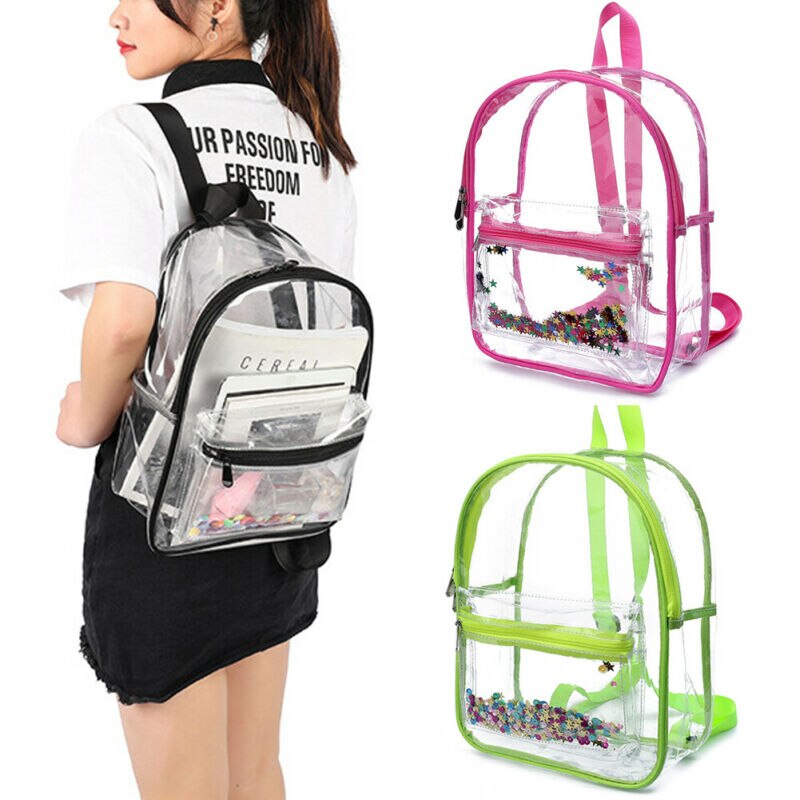 Large Clear Backpack PVC Plastic Heavy Duty Bag School Office Travel Security