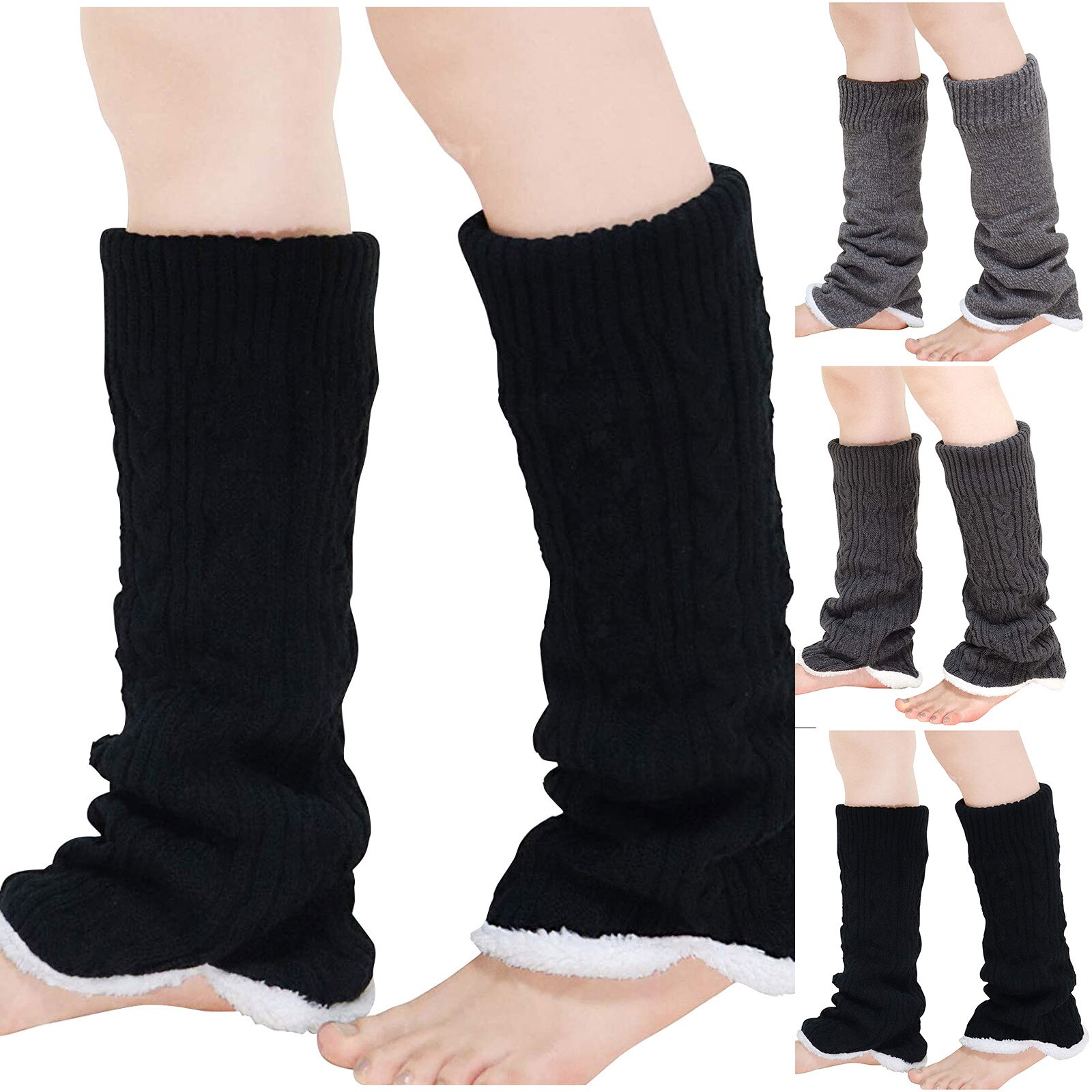 Calentadores de piernas de Invierno para mujer, largos, cálidos, gruesos, a prueba de frío, de felpa, estilo japonés, tejido sólido, calentadores de piernas