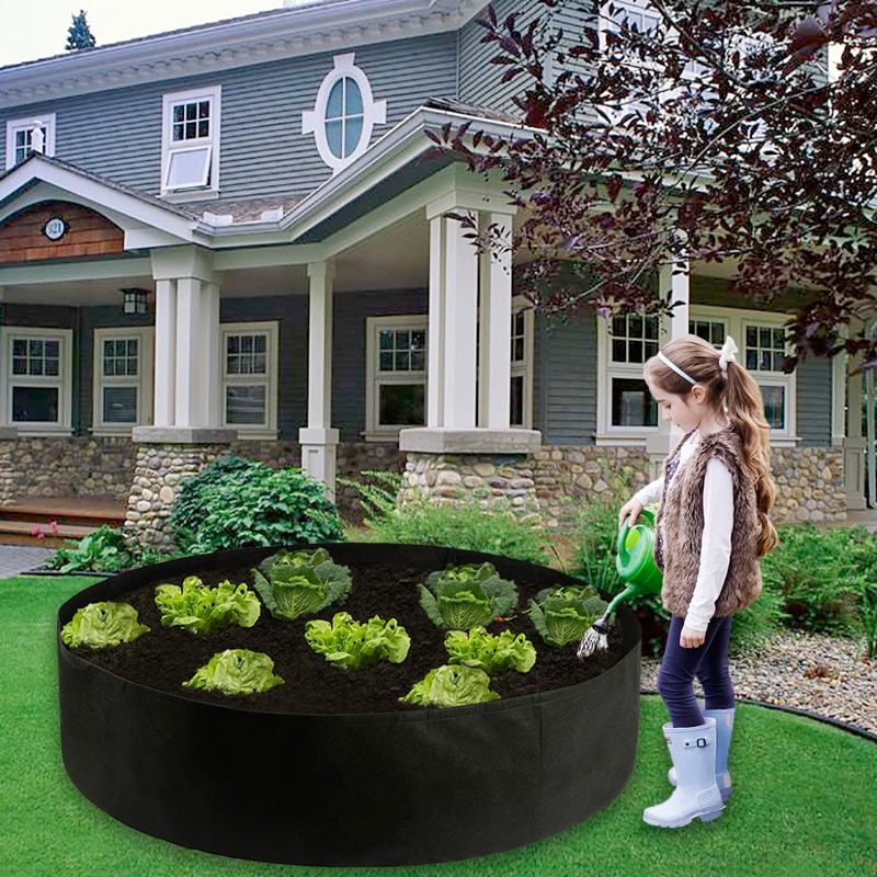 Fabric Raised Garden Bed Round Planting Container Grow Bags Breathable Felt Fabric Planter Pot For Plants Nursery Pot